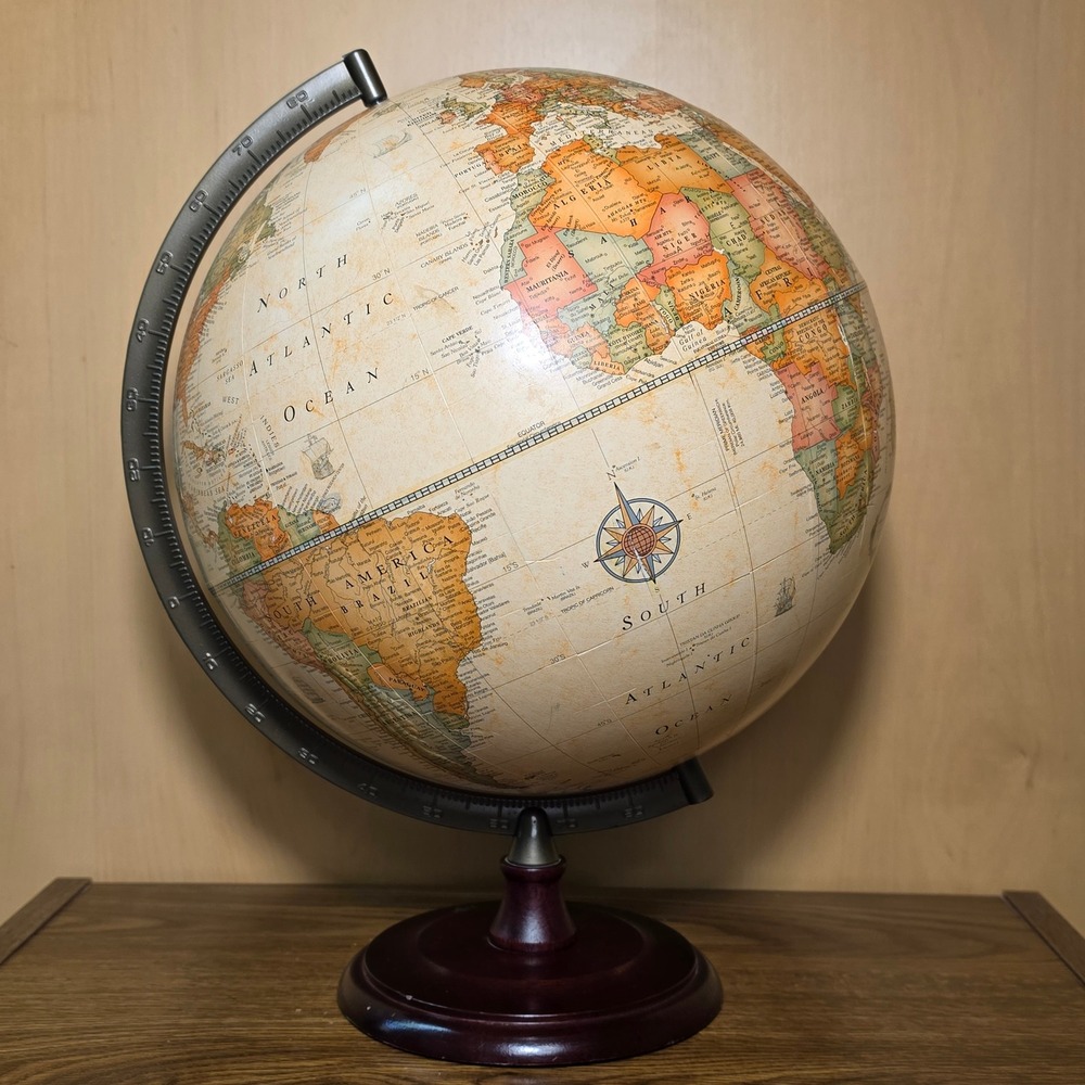 George F Cram Classic Style 12" World Globe Wood Base Vintage Look Desk Decor*